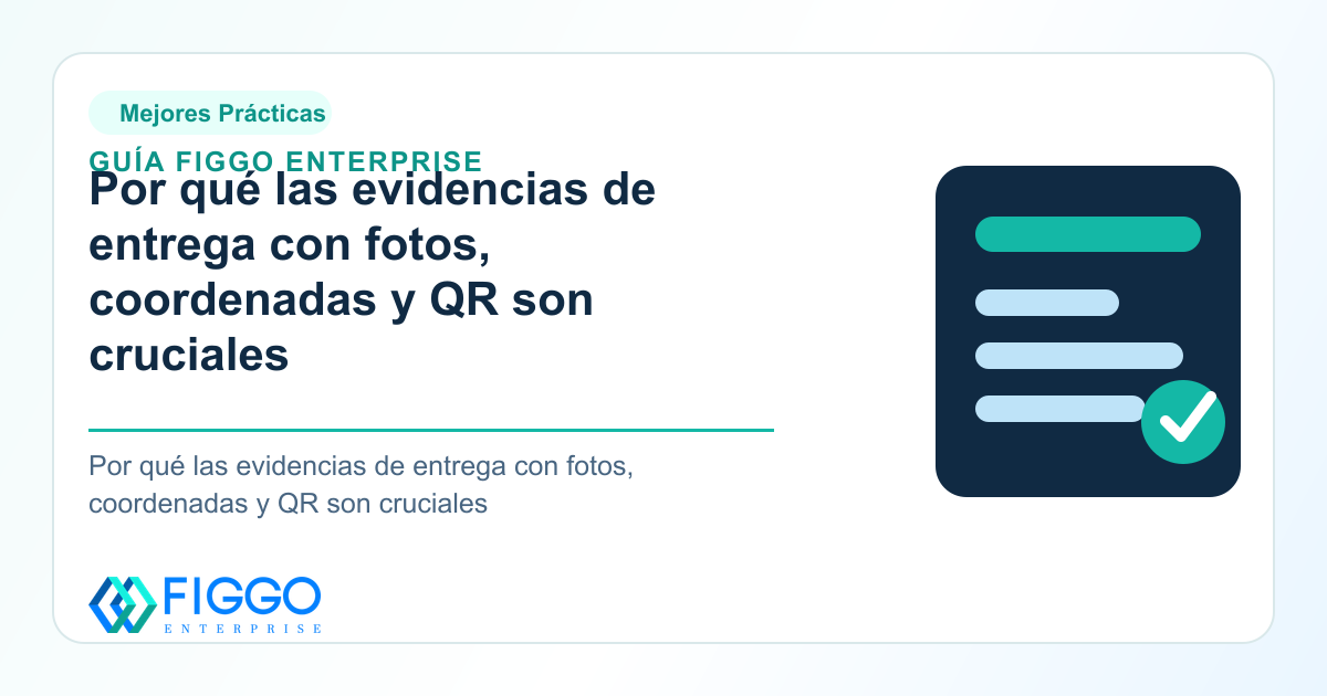 Infografia de Figgo Enterprise sobre: Por qué las evidencias de entrega con fotos, coordenadas y QR son cruciales